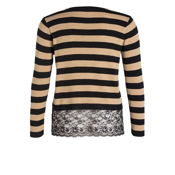 New NWT Womens Max Mara Marina Rinaldi Sweater L Black Tan Lace Italy Wool Strip - Picture 2 of 9